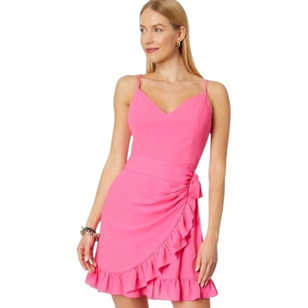 Lilly Pulitzer Pink Ruffle Wrap Mini Dress 005220 Sleeveless V-Neck Size 4